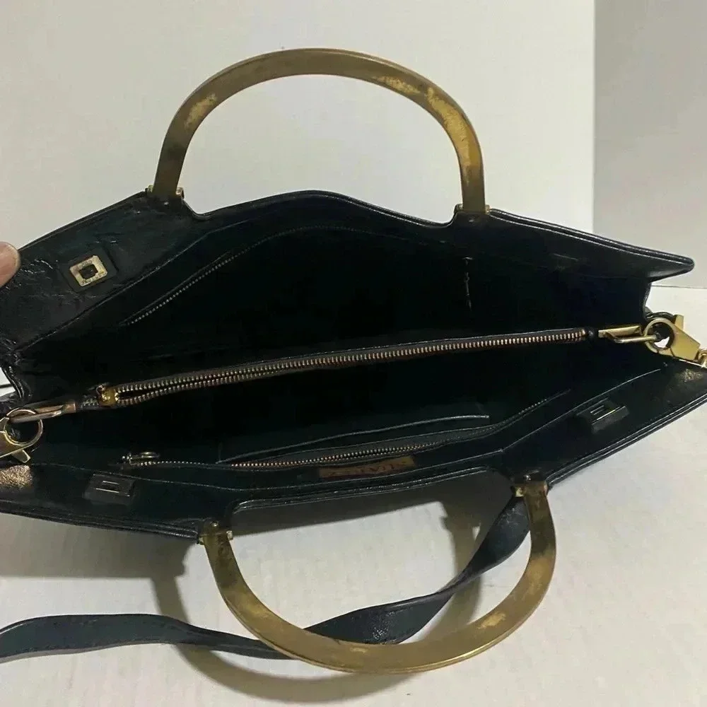 Suarez vintage black leather satchel handbag